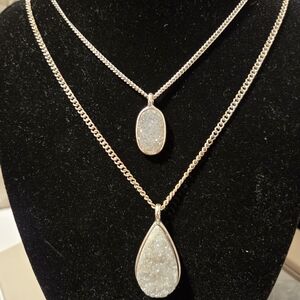 Nordstrom Druzy Quartz Silver Double Pendant Necklace